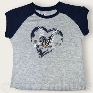 Milwaukee Brewers Heart Baseball Girls Size S (6/6X)